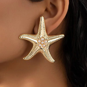 Brincos vintage com concha estrela do mar para mulheres