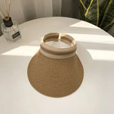 Chapéu de sol de palha feminino com aba larga larga, tampo vazio, anti UV, boné viseira casual para senhora, exterior, novo, verão