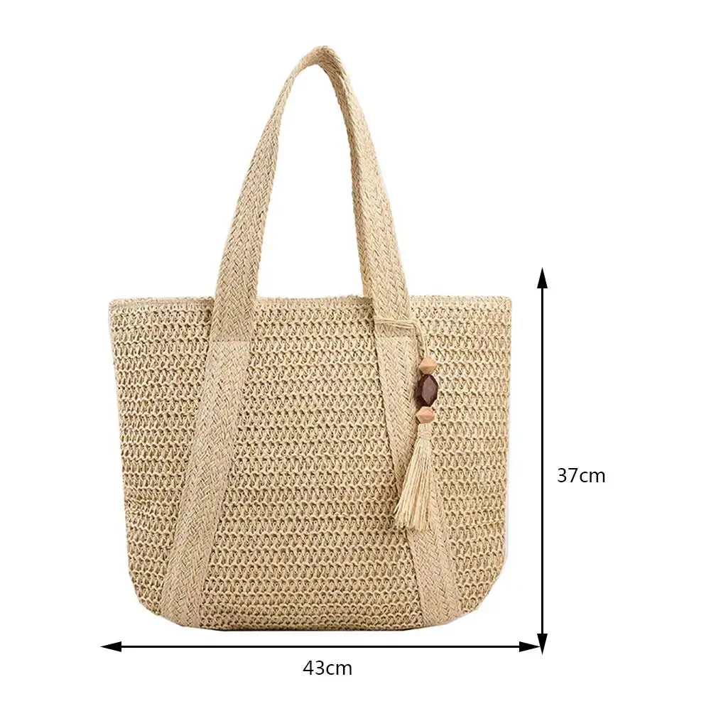 Palha tecido bolsa verão praia casual tote sacos de alça superior grande capacidade moda