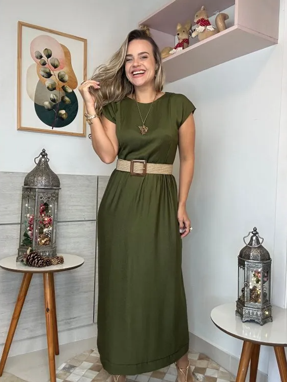 Vestido Fenda Longo em Viscose