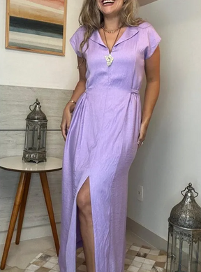 Vestido Fenda Longo em Viscose