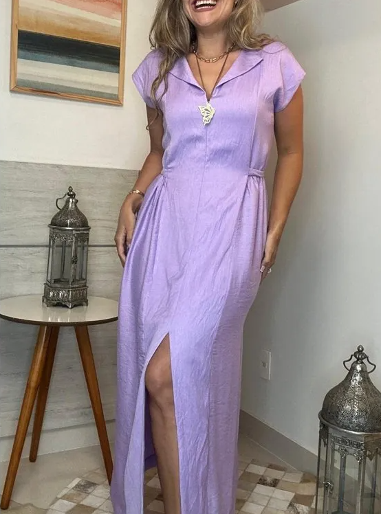 Vestido Fenda Longo em Viscose