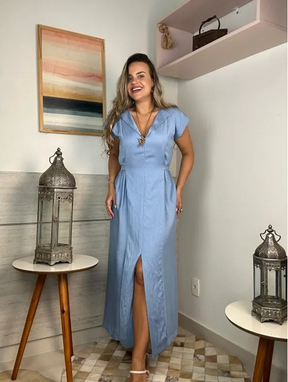 Vestido Fenda Longo em Viscose