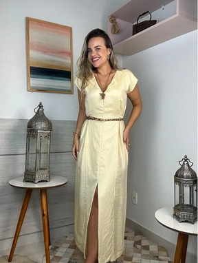 Vestido Fenda Longo em Viscose