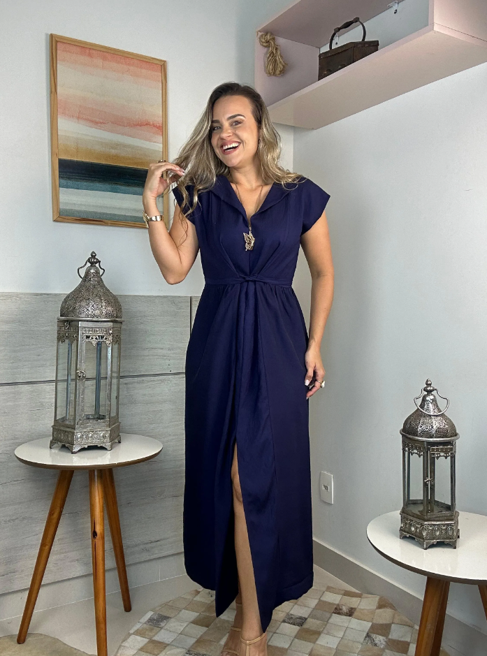 Vestido Fenda Longo em Viscose