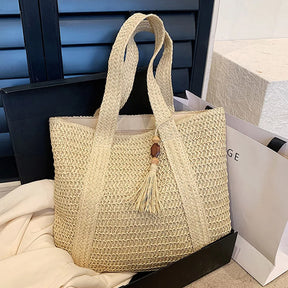 Palha tecido bolsa verão praia casual tote sacos de alça superior grande capacidade moda