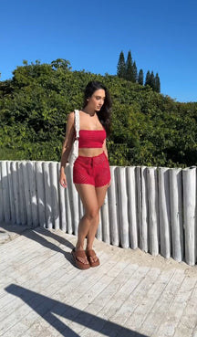 Top com short de tricote confortável